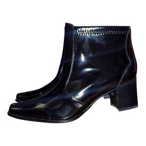 NWT Bass booties size 9 black patent leather side zip block heel square toe
